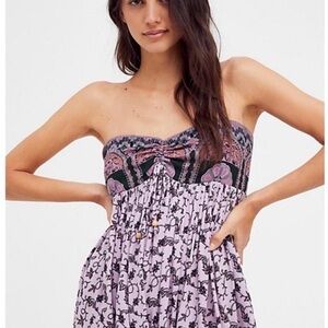 Free People Purple‎ Smocked Tie Front Jumpsuit
